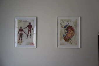 Cadres anatomie humaine sur le mur du cabinet d'ostéopathie